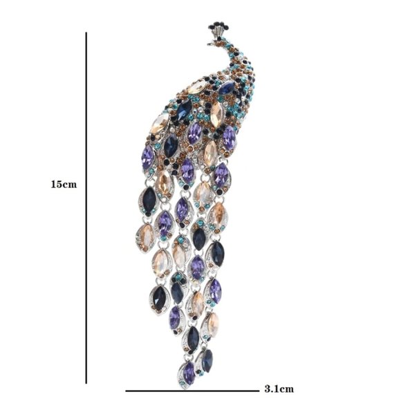 Gorgeous Large Peacock Crystal Brooch / Necklace Pendant - Picture 8 of 9